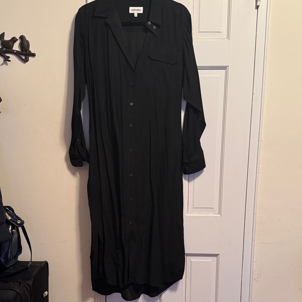 Kenzo Charcoal Button-Up Shirt Dress